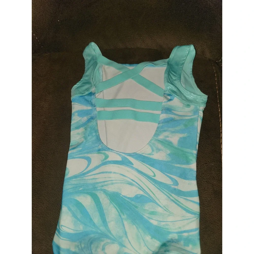 Justice active‎ gymnastics dance leotard blue swirl leotard size 10 and shorts 8